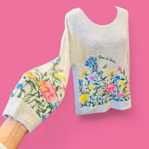 H&M L.O.G.G Floral Embroidered Sweater M Dans Le Jardin Bee Cottagecore Garden